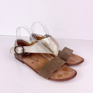 P Monjo Daniela Platino Mocha Gold Tan Leather Sandals Flats Women's Size 40 10